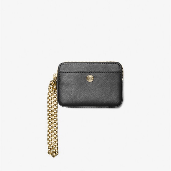 NWT Michael Kors Medium Saffiano Leather Chain Card Case / Black - Picture 1 of 5
